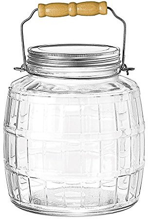 Anchor Hocking 1-Gallon Glass Barrel Jar with Brushed Aluminum Lid, Set of 2