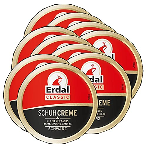 10x Erdal Classic Schuhcreme Schwarz - Dosencreme, pflegt, glänzt & schützt, 75 ml