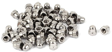 sourcing map 50pcs Écrou Borgne M4 Dôme Hexagonal Clous 201 Acier Inoxydable Décoratif pour Vis Boulons Argenté