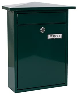 ARREGUI Home E5713 Buzón Exterior de Acero, Tamaño M (Correo DIN A4 y Revistas), Buzón de Correo Individual, Buzón de Pared de Fondo Estrecho, Antilluvia, Fácil de Instalar, Verde