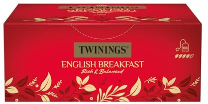 Twinings ENGLISH BREAKFAST Schwarzer Tee im Teebeutel - kräftiger Schwarztee aus hochwertigen Teeblättern, gepflückt in Sri Lankas & Indiens besten Teegärten, 1er Pack (100 Beutel)
