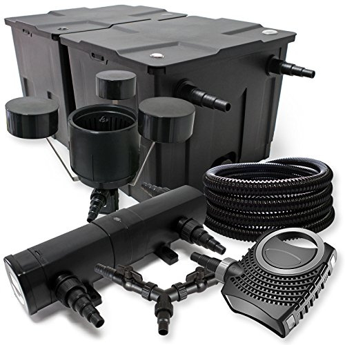 SunSun Komplettset: CBF-350B Teichfilter bis 60000 L Teichfilteranlage, NEO10000 Teichpumpe 10000l/h 80W, CUV-236 Teichklärer 36W, 25m Teichschlauch 25 mm, CSP-250 Skimmer 2500l/h 45W, Y-Verteiler