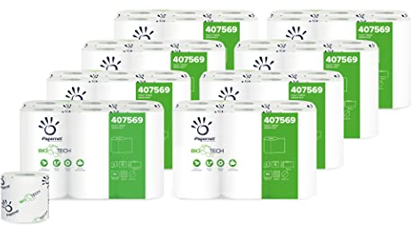 Papernet Bio Tech - Carta Igienica 407569, 8 Confezioni x 12 Rotoli in Pura Cellulosa da 18,15m Ciascuno, Combatte Naturalmente i Batteri Patogeni, 2 Veli, 165 Strappi per Rotolo da 9,5x11cm
