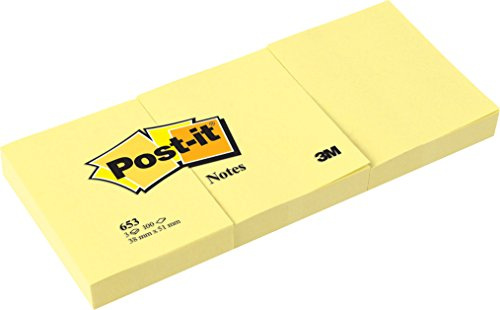 Post-it 653 Haftnotiz Notes, 38 x 51 mm, 70 g/qm, 100 Blatt, 4 x 3 Block, gelb