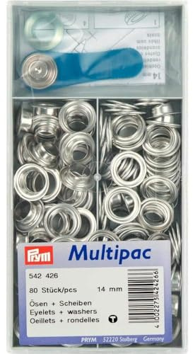 Prym 542426-1 Ösen und Unterlegscheiben, 14,0mm, silberfarben, silber, 14 mm
