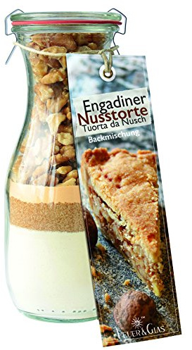 Backmischung im Glas für Engadiner Nusstorte – Raffinierte Geschenkidee für Backfreunde – Backzutaten im Weckglas für die einfache Zubereitung – Gourmet Kuchen-Back-Mischung von Feuer & Glas