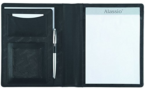 Alassio 43008 - Skrivmapp A5 Bormio av Finaste Nappaläder, Dokumentmapp Svart, Konferensmapp ca 23 x 18 x 2 cm, Med Block och Fack