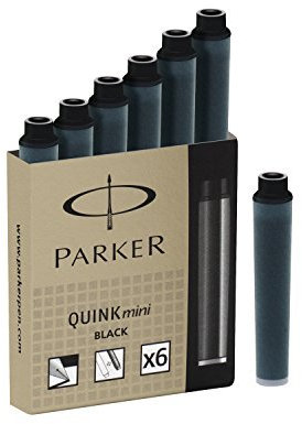 Parker Quink Mini Permanent Ink Refill Cartridge for Quink Fountain Pens, Black, 6-Pack (1741299) by Parker
