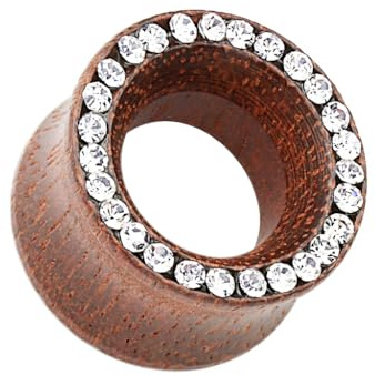 Piercingfaktor Flesh Tunnel Ohr Plug Ear Piercing Organic Holz Tribal mit Strass Glitzer Kristallen Braun 12mm