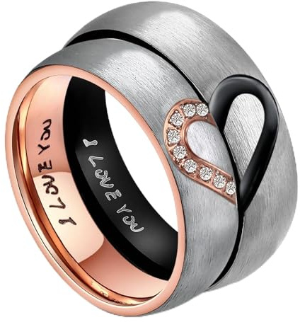 ANAZOZ Partnerringe Edelstahl, Trauringe 6mm Puzzle-Herz mit Gravur I Love You Hochzeit Ring Frau