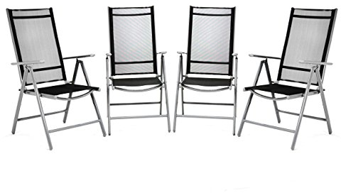 Nexos Trading 4er Set Klappstuhl Komfortbreite Hochlehner Gartenstuhl Campingstuhl Liegestuhl – Sitzmöbel Garten Terrasse Balkon – Stuhl aus Aluminium - schwarz