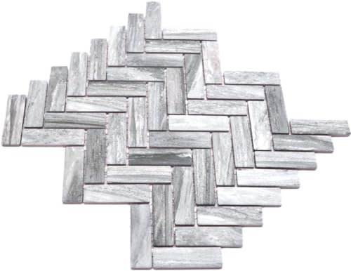Mosaik Fliese Keramik Fischgrät Steinoptik grau für BODEN WAND BAD WC DUSCHE KÜCHE FLIESENSPIEGEL, Mattengröße: 318x271 = 0,09 qm, Steingröße: 21,9x72,8x6,5 mm - 1 Matte