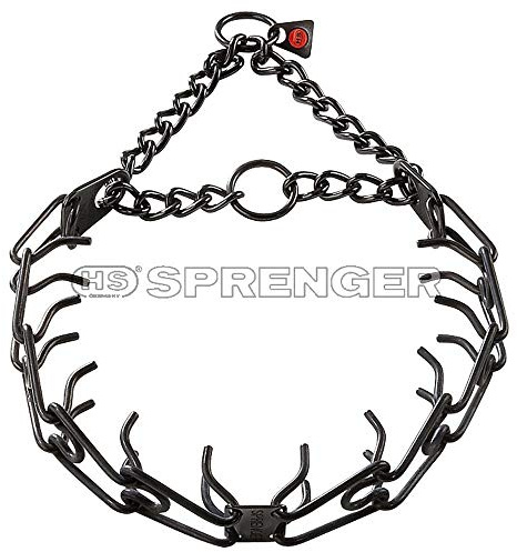 Herm Sprenger Black Stainless Steel Ultra-Plus Prong Collar with Center-Plate and Assembly Chain - 3.2 mm x 23 inches