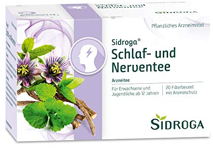 Sidroga Schlaf- und Nerventee – Beruhigender Arzneitee bei nervöser Unruhe & Schlafstörungen - mit Baldrian, Melisse, Passionsblume & Pfefferminze - 20 Teebeutel à 2 g