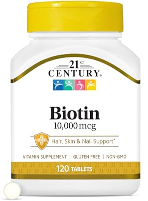 21st Century Biotin Tablets, 10,000 mcg, Unflavored 120 Count