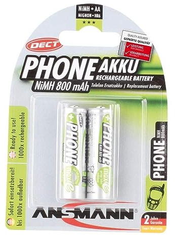 ANSMANN Piles AA 800 mAh NiMH 1,2 V rechargeables (lot de 2) – Piles rechargeables pour téléphone sans fil, babyphone, talkie-walkie, etc. – Accumulateurs AA livrés pré-chargés
