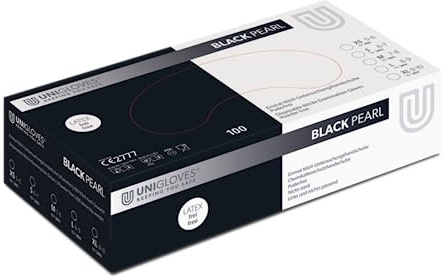 UNIGLOVES - Black PEARL® Schwarze passgenaue Einweghandschuhe aus Nitril | Lebensmittelecht, puderfrei & latexfrei | hohe Festigkeit & Haltbarkeit | 100 Stück | Einmalhandschuh XS