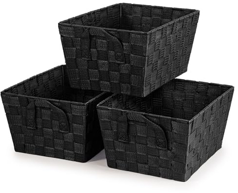 EHC Storage Baskets set of 3, Storage baskets for shelves, Storage Boxes Storage Organiser Hamper Basket, Black