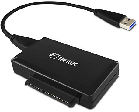 FANTEC AD-U3SA USB 3.0 zu SATA Adapter (für 6,35 cm (2,5 Zoll) oder 8,89 cm (3,5 Zoll) SATA I/II/III Festplatten und SSDs oder 13,34 cm (5,25 Zoll) Laufwerke, 6G Support) schwarz