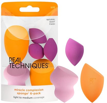 Real Techniques Éponges à teint miracle , éponges à maquillage variées, fond de teint, sculpteur et masque, couverture modulable, sans latex, 6 unités