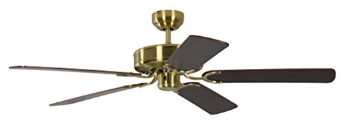 Deckenventilator ohne Beleuchtung Potkuri, Gehäuse Messing seidenmatt, Wendeflügel Mahagoni oder Mahagoni mit Rattaneinlage , 132 cm, für Räume bis zu 25m²