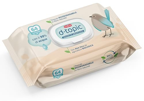 Buona d-topic Salviette Neonato Detergenti Biodegradabili, Salviette Umidificate con Aloe Vera Lenitiva, 99% Acqua, per Cambio Pannolino, Salviettine Neonato, Bambini e Adulti, Morbide e Delicate