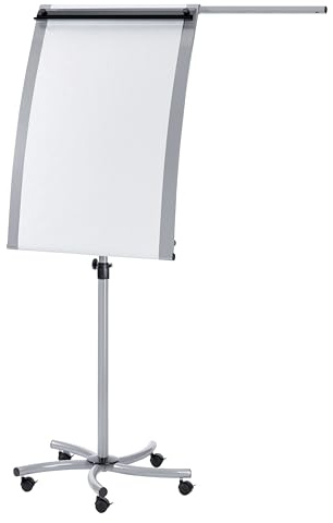 FRANKEN Flipchart, Beschreibbar, Magnetisch, Mobil, Mit Rollen und Seitenarm, Whiteboard mit Ständer und Papierhalterung, inkl. 35m Papierrolle, 70 x 103,5 cm, Silber, PRO Mobil Paper Roll, F2016