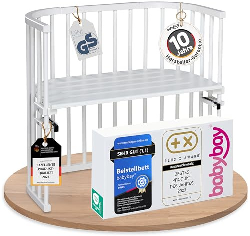 babybay Original Beistellbett aus massivem Buchenholz / kompakt & verwandelbar / Kinderbett Höhe stufenlos verstellbar & umweltfreundlich / mitwachsendes Babybett (weiß lackiert)