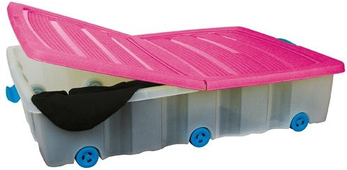 Spetebo Unterbettkommode mit Rollen 60 Liter XXL - transparent mit weißem Deckel - Betten Box Stauraum Bett Aufbewahrungsbox Spielzeugkiste