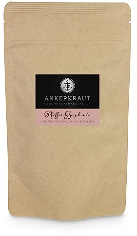 Ankerkraut Pfeffer Symphonie, Pfeffer zum Kochen und Grillen, bunte Mischung aus schwarzem, grünem, weißem Pfeffer, Rosa Beeren und Piment, 150g im aromadichten Beutel
