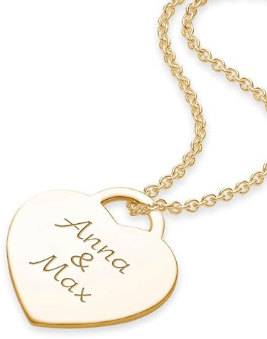 Namenskette Gold (Silber 925 vergoldet) Herz-Kette mit Gravur 2 o. 3 Namen | Wunsch-Namen Kinder Mütter Freundin Mädchen Schmuck Name Halskette Frauen personalisierte individuelle Geschenke