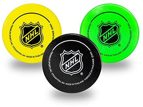 Franklin Sports Mini Foam Hockey Pucks - Indoor Knee Hockey Pucks for Kids - 3 Soft Foam Pack - Assorted Colors