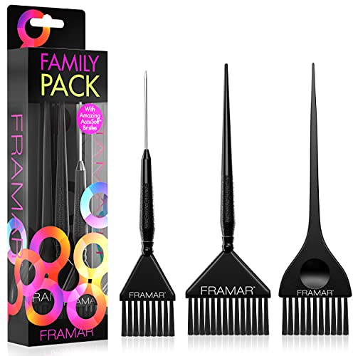 FRAMAR Haarfärbepinsel Set - Haarfärbepinsel Friseur Bürste, Pinsel Haare Färben, Haarfärbeset, Haare Färben Zubehör, Haarfarbe Pinsel, Haarfarbe Strähnchen Set, Farbpinsel Haare Färben, Schwarz - 3PC