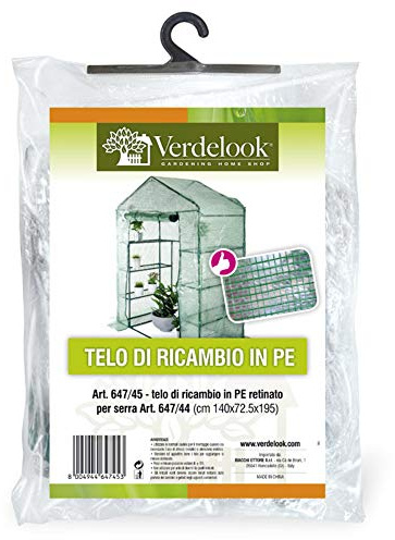 VERDELOOK | Telo di Ricambio in PE Retinato per Serra a 8 Ripiani Codice 647/5, Resistente, Protezione Piante, Apertura Frontale con Cerniera 144x74x195 cm