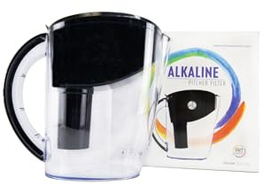 New Wave Enviro Alkaline Water Filter Pitcher, Great for Coffee & Tea, BPA Free Fridge Friendly Design, 3.5 Liter Capacity with Integrated Handle, Black Color