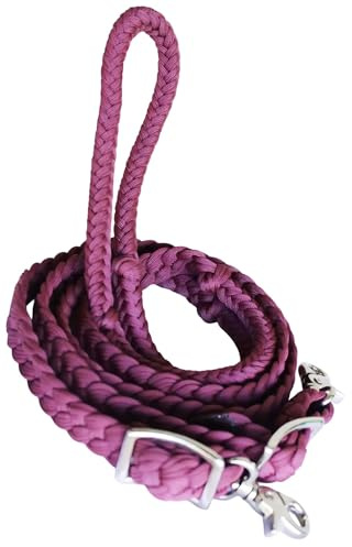 CHALLENGER Roping Knotted Horse Tack Western Barrel Reins Nylon Braided Burgundy 8ft 607167