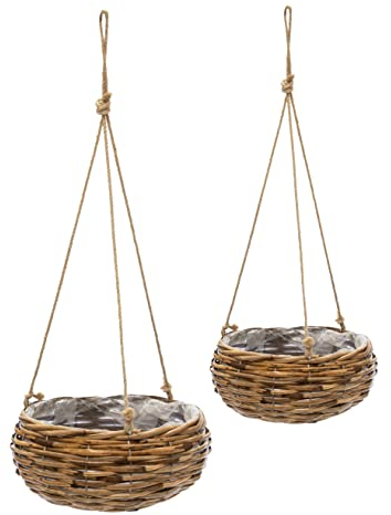 terracotta-toepfe-de 2-er Set Hängeampeln Durchmesser 26 cm u. 19 cm aus Weide mit Naturband Garten Balkon Terrasse Korb Blumentopf