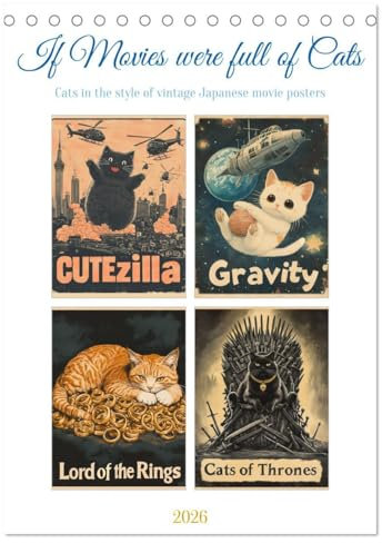 If Movies where full of Cats (Desk Calendar 2026 DIN A5 portrait), CALVENDO 12 Month DeskCalendar: A funny paws-itively purrfect movie experience with cats starring in iconic films