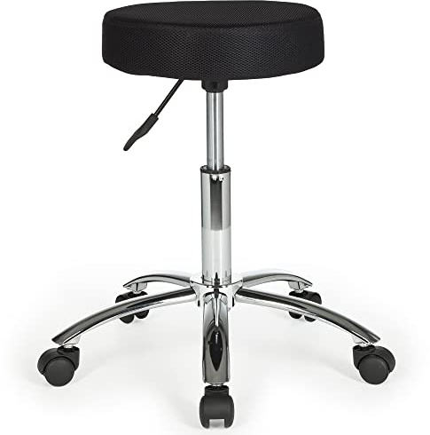 FineBuy Sgabello da Lavoro Nero con Ruote 60-70 cm Tessuto Senza Schienale | Sgabello Girevole Regolabile in Altezza | Sgabello Officina