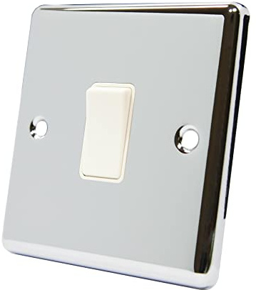 AET CPCINTWH 1 Gang 10 A Classical Chrome Polished Intermediate White Insert Plastic Rocker Light Switch