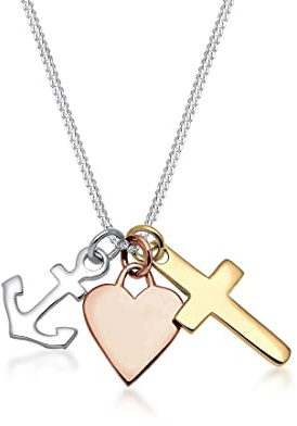 Elli Halskette Damen Tri-Color Anker Herz Kreuz Anhänger 925 Silber