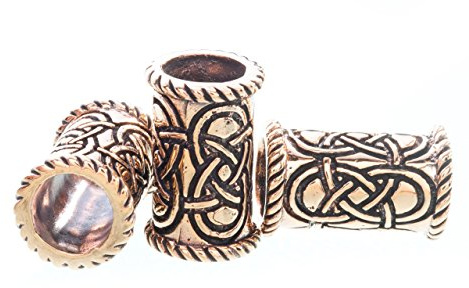 Battle-Merchant Lange Keltische Bartperle aus Bronze, ID Ø 8 mm | Lockenperle, Haarperle, Wikinger, Authentischer Schmuck für Mittelalter-Reenactment, LARP und Historische Kostüme