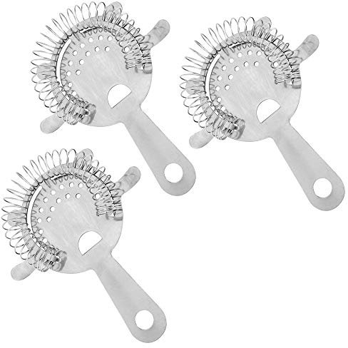 (3 Pack) Stainless Steel Hawthorne Strainer, 4-Prong Cocktail Bar Strainer, 6-Inch
