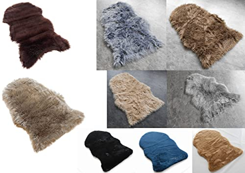 Schaffell Schaffellimitat Lammfell Fell Teppich Imitat Kunstfell Auflage Bettvorleger Schaf Lamm ca. 50x90 cm (Braun)