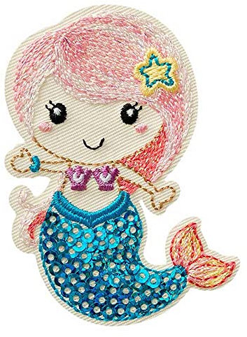 Mono Quick 10432 Meerjungfrau Pailletten Applikation, Patch Bügelbild, Glitzer Nixe