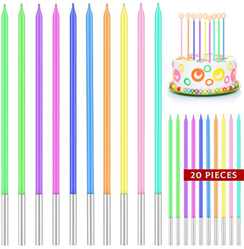 20 Pezzi Candeline Compleanno, Candele per Torta Arcobaleno, Lunghe Candele Decorative per Baby Shower e Festa