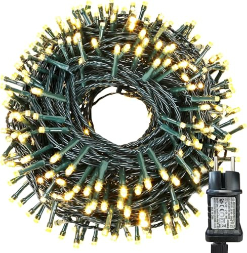 20 m julljusslingor, 200 LED-julgransljus, varma vita ljuskedjor, utomhus-/inomhusjulljus, perfekt för julgran, balkong (grön kabel)