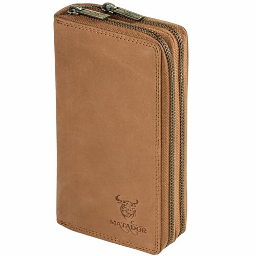 MATADOR Geldbeutel Damen Groß Leder #Madrid mit edler Geschenk Box, Elegante Damen Geldbörse Groß mit RFID Blocker, Luxus Frauen Portmonee Viele Kartenfächer, Kartenetui mit Münzfach in Hell Braun