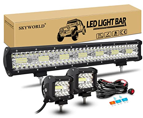SKYWORLD 8D Arbeitsscheinwerfer 50 cm 420W mit Kabelbaum und Scheinwerfer | Led Lichtbalken mit Kippschalter Kabel, 2 x 4 Zoll 10 cm 60W LED Arbeitslicht für Traktor LKW ATV SUV 4x4 Boot Fahrzeuge