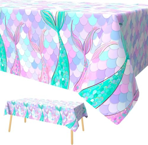Meerjungfrau Tischdecke, Violett Meerjungfrau Party Tischdecke | Rechteckige Plastik Meerjungfrau Thema Geburtstag Party Dekoration für Kinder Mädchen Jungen 137 x 274cm